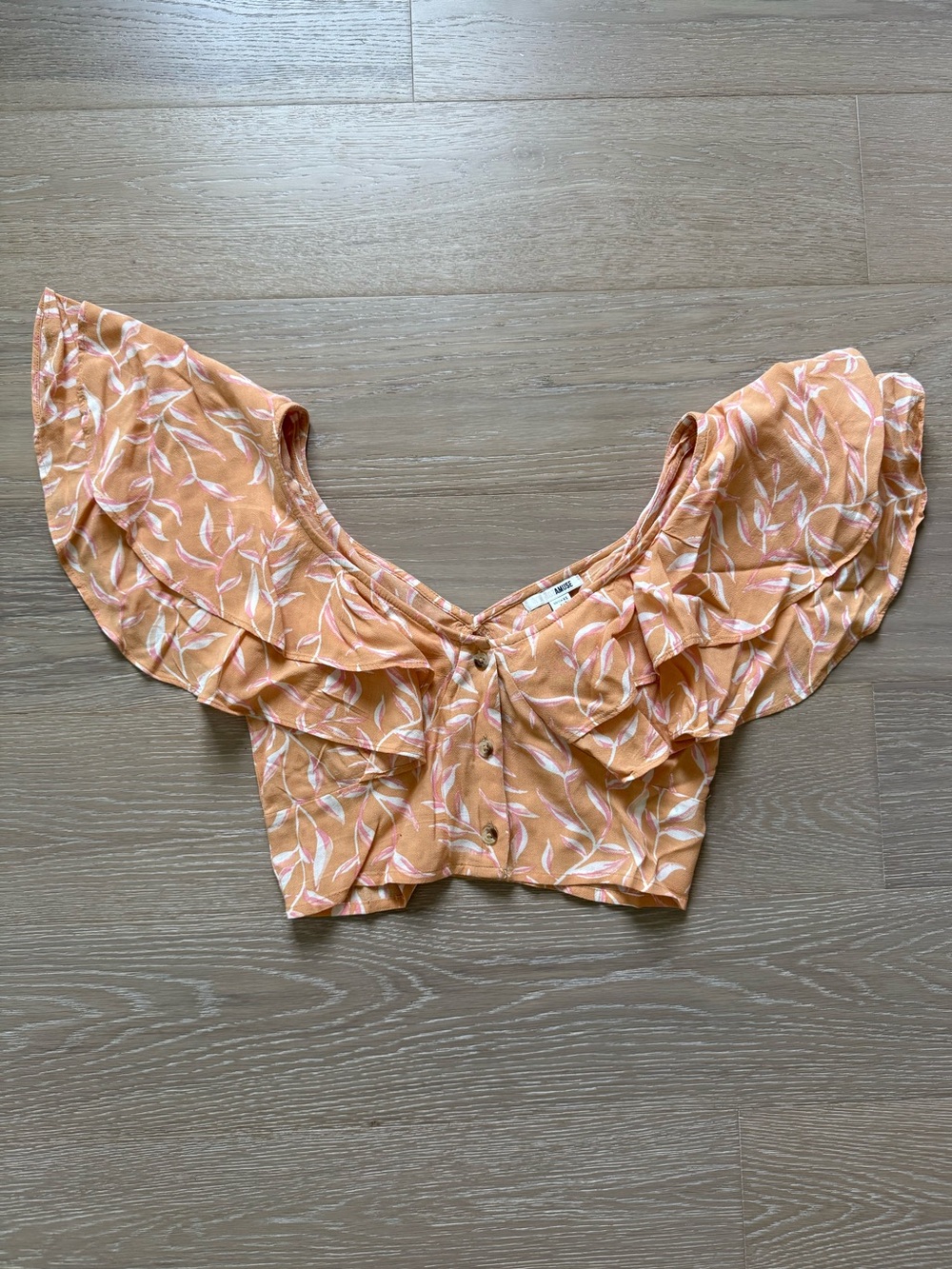 Amuse Society Peach Floral Ruffle Crop Top